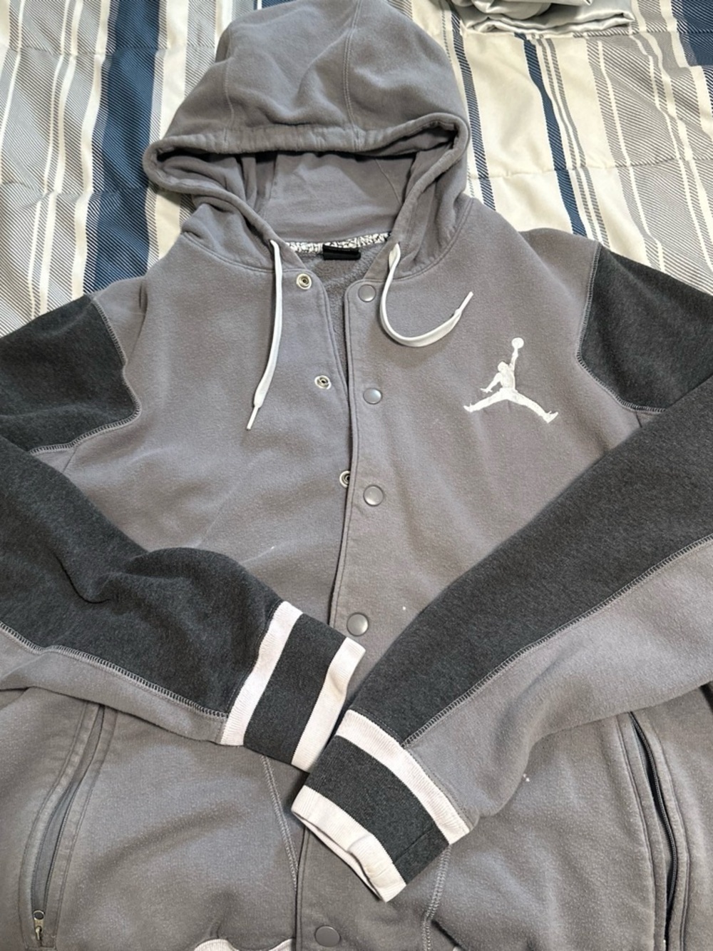 Jordan Two-Tone Gray Hooded Bomber Jacket - Picture 1 of 1